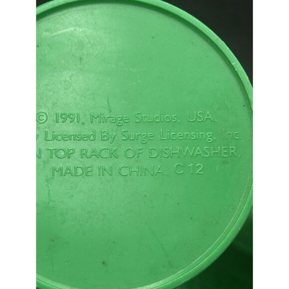 2 VTG 1991 Teenage Mutant Ninja Turtles TMNT Green Plastic Mug Cup Muscle Arm - Picture 5 of 5